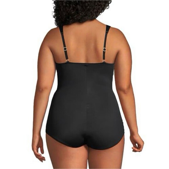 Lands' End Womem Slender V-Neck Tunic 1 Piece Swimsuit Size Black Regular 10 New - Picture 3 of 4